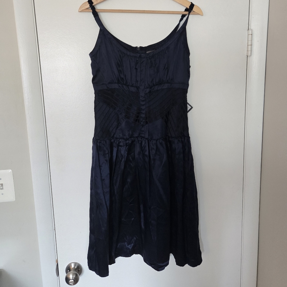Calvin Klein Damaged 100% Silk Navy Seamed Sleeveless Dress